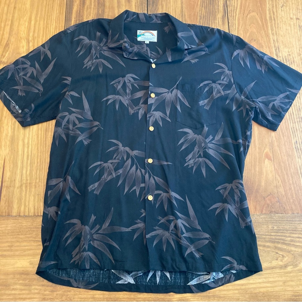 Vintage Paradise Found Floral Bamboo Hawaiian Button Up Shirt